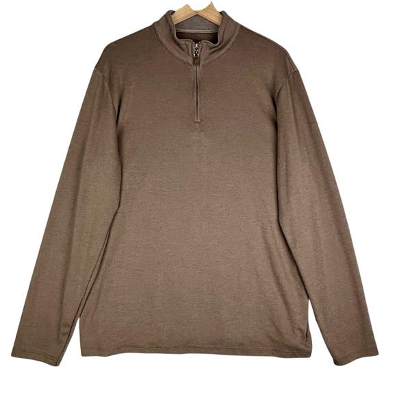 Mizzen+Main Other - Mizzen Main 1/4 Zip Pullover‎ Mens XL Brown Trim Fit Mock Neck Sweater
